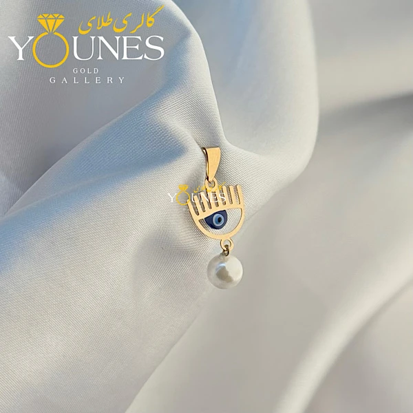 تصویر دوم آویز طلا کیارا چشم نظر مروارید دار